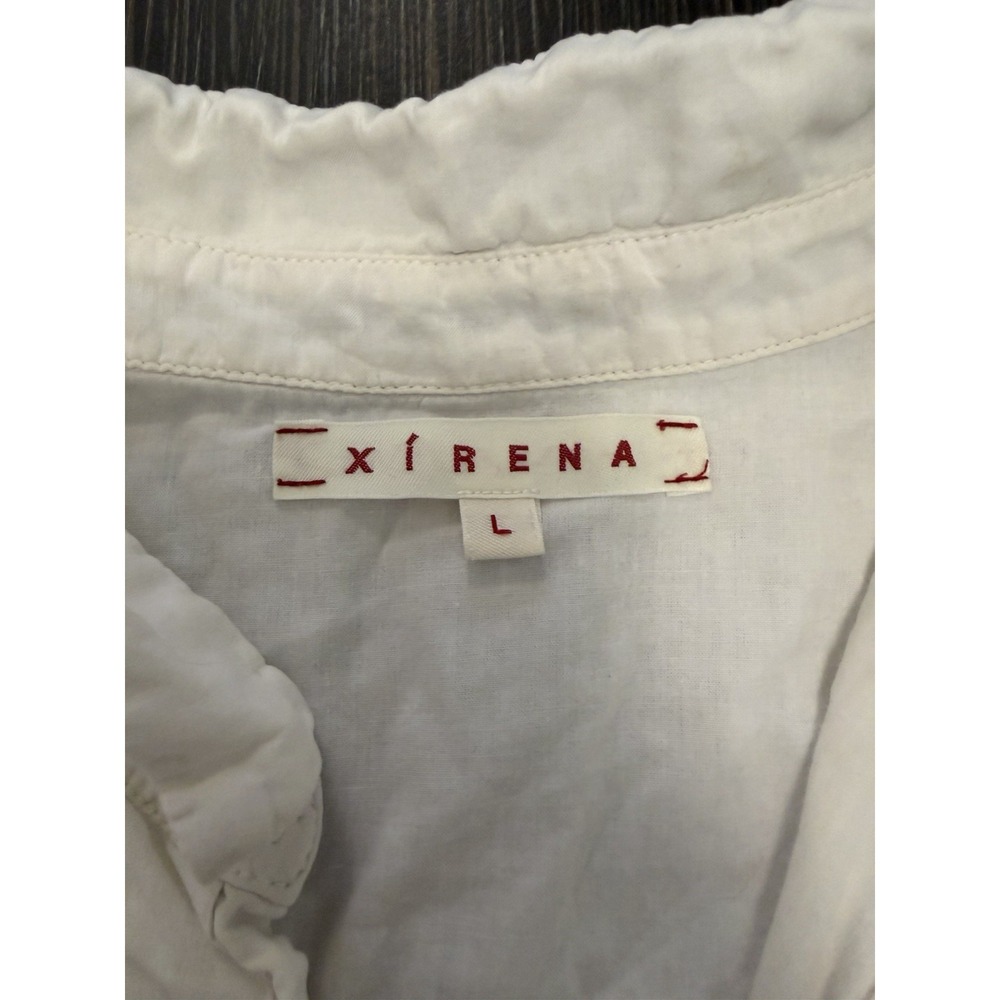 Xirena Shirt Womens Sz L White 100% Cotton Short Sleeve Button Up Made USA Flaw! - Picture 5 of 10
